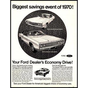 1970 Ford Galaxie 500 Fairlane 2 Door Hardtop Vintage Print Ad Wall Art 10x13